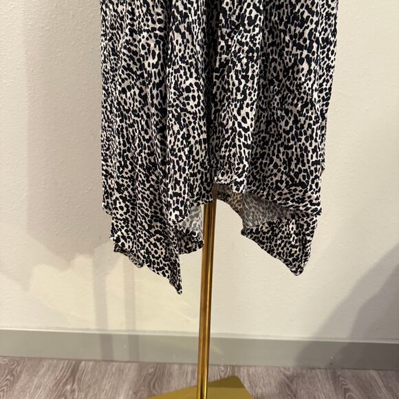 Old Navy Cream Black Fit and Flare Halter Midi Dress Medium Handkerchief Hem - Picture 4 of 8